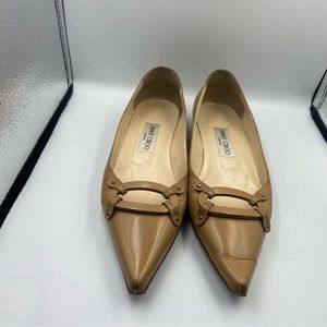 Jimmy Choo Pointed Leather Flats in Camel